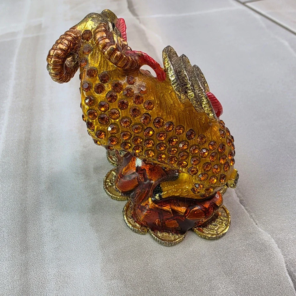 Chinese‎ Zodiac Ram Goat Trinket Box Enamel Crystal Prosperity Figurine 3.25